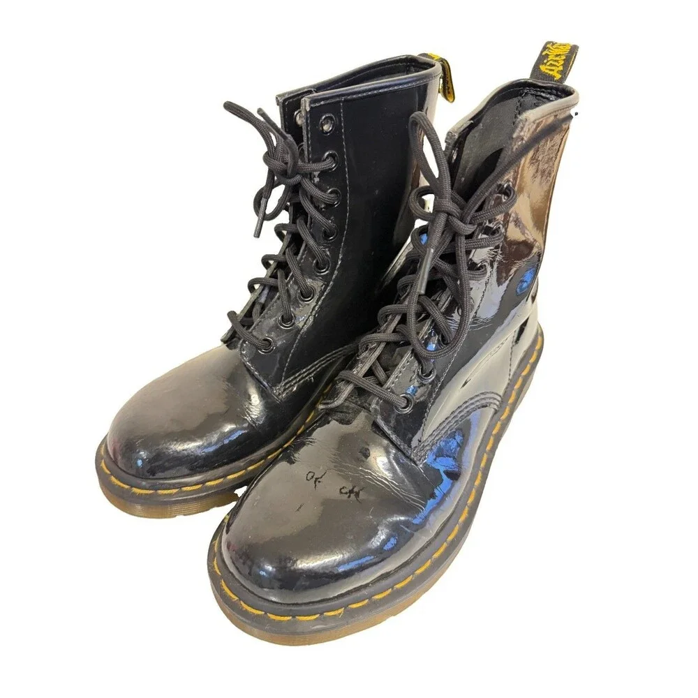 Dr. Martens 1460 Black Patent Leather 8 Hole Lace-Up Unisex Boots Shoes Size 9